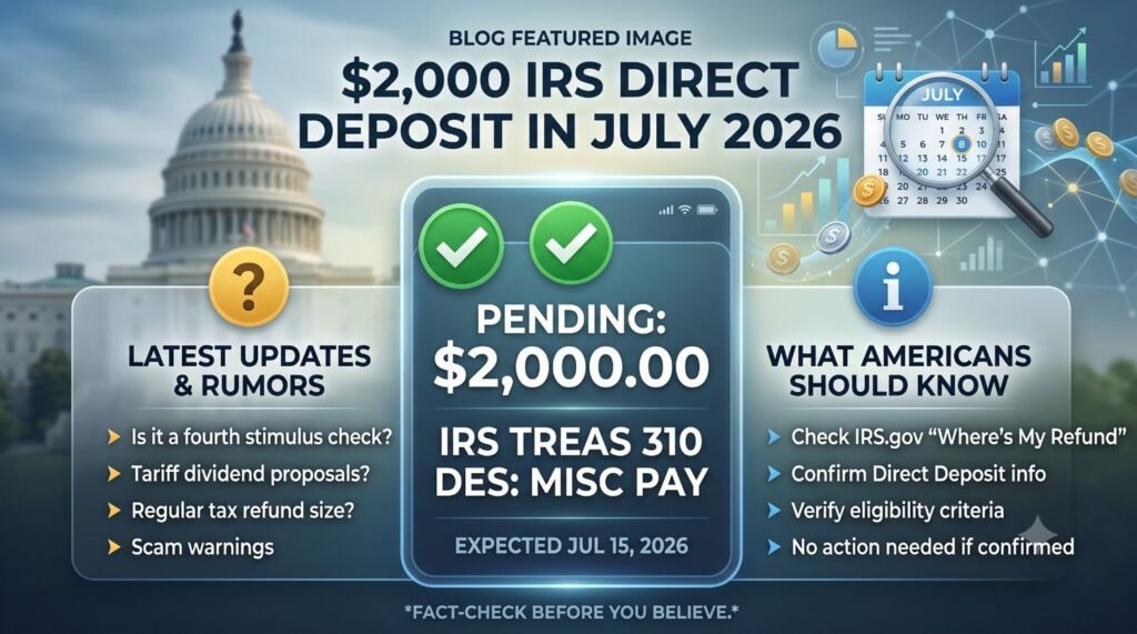 $2,000 IRS Direct Deposit in July 2026: Latest Updates, Rumors & What Americans Should Know