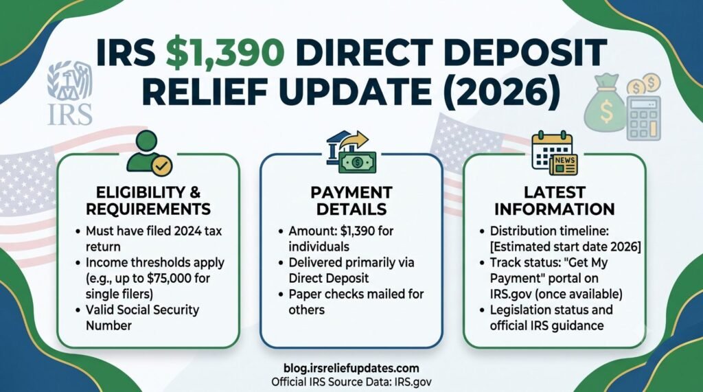 IRS $1,390 Direct Deposit Relief Update (2026): Eligibility, Payment Details & Latest Information